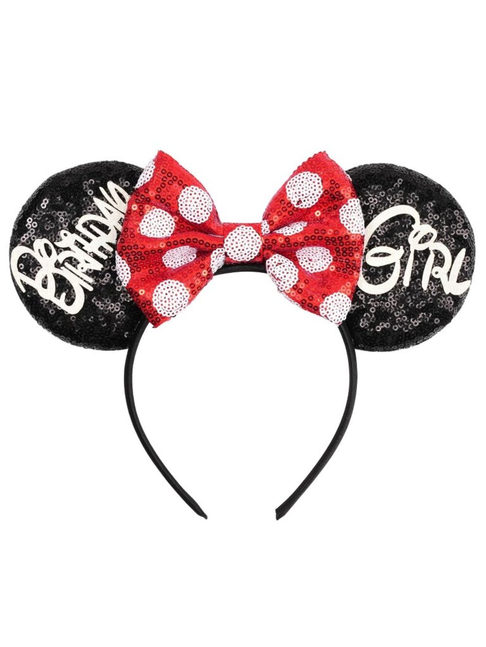 Women Red&black Polyester Sparkle Sequin Mickey Mouse Hair Bow Handmade Headband